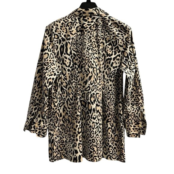 Chicos Top Womens 3 XL 18 No Iron Animal Print Leopard Button Down Tunic Office - Picture 2 of 6